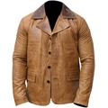 Men's Red Dead Arthur Morgan Tan Brown Leather Coat Redemption 2 Jacket, Leather Blazer for Men - Real Lambskin Brown Leather Mens Blazer (Real Leather, Medium)