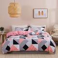 Vgzsyomqib Geometric Printed Duvet Cover Sets Kingsize Soft Brushed Microfibre Nordic Geo Bed Quilt Covers Set with Zipper Closure Hotel Quality Check Striped Bedding Set for Kids Adult Grey Pink