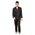 DEBAIJIA Mens Robe Silk Sleepwear Pajamas Trousers Satin Set Loungewear Male Top Button Up Long Sleeve Nightwear (Black-XXL)