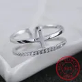 Bague en argent regardé 925 avec double croix en cristal pour femme bijoux cadeaux pour fille