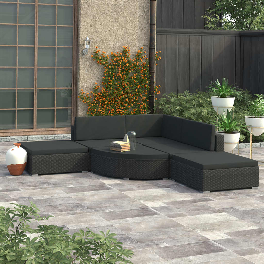 vidaXL 6-tlg. Garten-Lounge-Set mit Auflagen Poly Rattan Schwarz Image