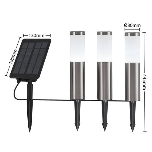 Lindby Lexiane LED-Solarlampen, 3er-Set, Edelstahl