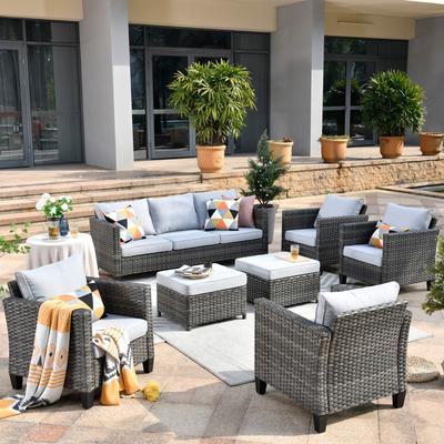 OVIOS 7-piece Patio Outdoor Wicker Conversation Set