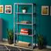 Industrial Bookshelf with 4 Shelves and Open Metal Frame, Silver and Gray - 54 H x 9 W x 24 L Inches