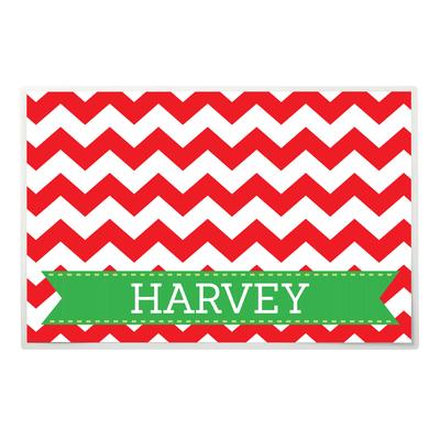 Custom Personalization Solutions Red and White Chevron Christmas Food and Water Personalized Laminated Placemat for Pets, .2 LB