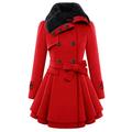 TYQQU Women Winter Faux Fur Collar Warm Coat Jacket Lapel Wrap Jacket Outdoor Trench Coat Autumn Warm Casual Tops Red M