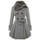 YMING Women's Jacket Warm Hoodie Jacket Double Breasted Trench Coat Wool Jacket with Belt Grey XS