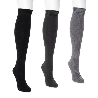 MUK LUKS Women's 3 Pair Pack Knee High Socks Size One Size Dark/Neutral