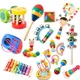 Hochet musical en bois Montessori pour bébé cloche à main marteau de sable jouets pour