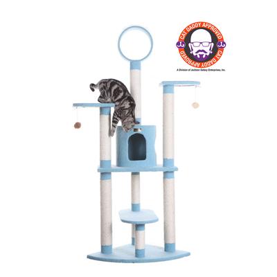 Classic 65" Real Wood Five Levels Cat Tree With Perch, Condo, Hanging Tunnel by Armarkat in Sky