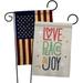 Ornament Collection Love Peace & Joy Christmas 2-Sided Polyester 18.5 x 13 in. Garden Flag in Blue/Green/Red | 18.5 H x 13 W in | Wayfair