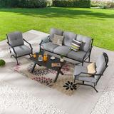 Red Barrel Studio® Metal 5 - Person Sofa Seating Group w/ Cushions in Gray | 35 H x 70 W x 31 D in | Outdoor Furniture | Wayfair