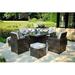 Latitude Run® Square 8 - Person 49.21" Long Outdoor Dining Set w/ Cushions Glass/Metal/Wicker/Rattan in Brown | 28.35 H x 49.21 W x 49.21 D in | Wayfair