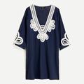J. Crew Swim | J Crew Navy Ivory Cotton Swim Cording Embroidered Tunic Beach Cover Up Large | Color: Blue/White | Size: L