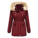 GRGFG Winter Coats Women,Womens Winter Coats Wine Red Plush Lining Hooded Long Slim Plus Size Lightweight Cotton Coats Parka Coat Warm Loose Jacket Outdoor Windproof Parka Jacket Pocket,S