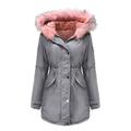 Womens Ladies Coat Warm Winter Long Jacket Hooded Overcoat Cotton Long Puffer Coats Parka with Fake fur Hood