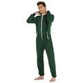 Men's Pajamas Hooded Onesie Union Suit Winter Warm Non Footed Warm Zipper Long Fleece lined Playsuit Pajama Jumpsuits (04-Green, XL)