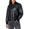 Armani Exchange PU Leather Chest. Big Mirrored Logo on Back sur Tone. Two Pockets. Double Zip Jacket, BLACK, XXL