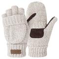 Winter Knitted Fingerless Gloves Thermal Insulation Warm Convertible Mittens Flap Cover for Men Women - beige - One Size