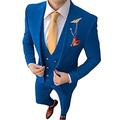 Men's Royal Blue Suit 3 Pieces Slim Fit Suit Jacket Pant Coat Business Blazer 52/46