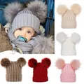 Bonnet à pompon pour mère et enfant de 0 à 3 ans accessoire pour bébé fille et garçon collection