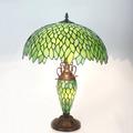 Bloomsbury Market Tiffany Style Rustic Large Table Lamp w/ Nightlight 24" Tall Green Stained Glass Wisteria Vintage Base Lover Living Room Bedroom Bedside Nightstand Glass/Metal | Wayfair