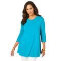 Plus Size Women's Stretch Knit Swing Tunic by Jessica London in Ocean (Size 42/44) Long Loose 3/4 Sleeve Shirt