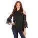 Plus Size Women's Lace Cold-Shoulder Top by Roaman's in Black (Size 20 W) Mock Neck 3/4 Sleeve Blouse