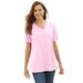 Plus Size Women's Perfect Short-Sleeve V-Neck Tee by Woman Within in Pink (Size 2X) Shirt