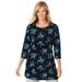 Plus Size Women's Perfect Printed Three-Quarter-Sleeve Scoopneck Tunic by Woman Within in Blue Rose Ditsy Bouquet (Size S)