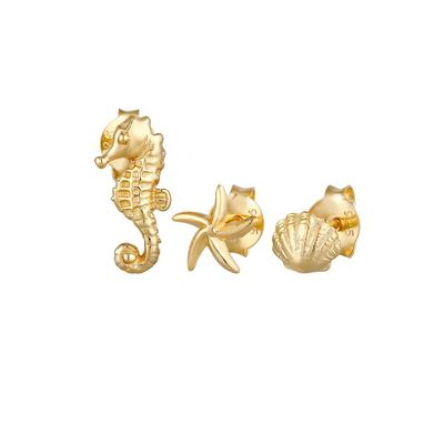Elli Seestern Muschel Seepferd Stecker Set 925 Silber goldfarben Damen Image