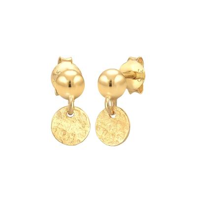 Elli PREMIUM Stecker Kugel Plättchen Antique 375 Gelbgold OneSize Damen Image