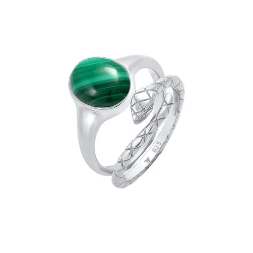 Elli PREMIUM – Elli PREMIUM Ring Siegelring Malachit Schlange 2er Set 925 Silber Ringe Damen