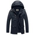 WenVen Men's Winter Warm Cotton Jacket Thickened Fleece Coat Classic Military Style Parka Jacket Outdoor Hooded Windproof Coat Navy XXL