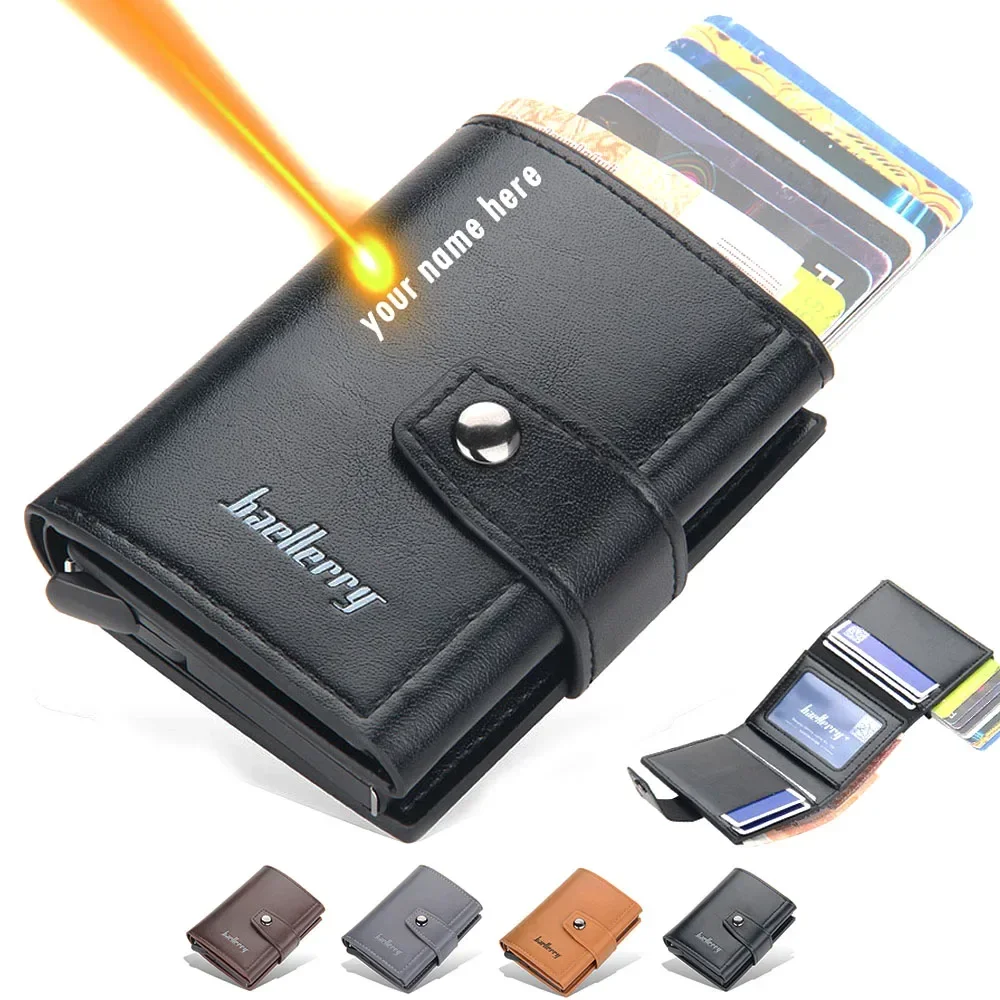 RFID blocage Protection hommes ID porte-carte de crédit portefeuille en cuir métal aluminium affaires porte-carte bancaire porte-carte de crédit