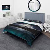 Designart 'Fishing Boat Under Tropical Full Moon' Modern Duvet Cover Set