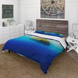 Designart 'Yellow Drip In Ocean Of Blue And Turquoise' Modern Duvet Cover Set