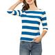 Allegra K Women's Christmas Costume Elbow Sleeves T-Shirt Top Casual Basic Boat Neck Slim Fit Tee Blue White 12