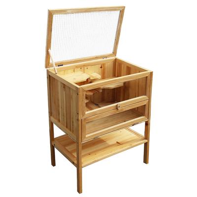 Wiltec - 3 Etagen Nagerkäfig, 600 x 400 x 800 mm, aus Holz, mit klappbarem Deckel & Sichtfenster, Image