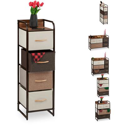 Relaxdays - Schubladenschrank, 4 Stoff Fächer, schmal, mit Griffen, Ablage, Nischenschrank hbt 99,5 Image