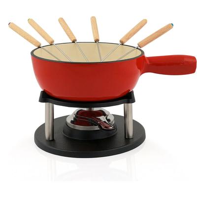 9-teiliges Gusseisen Fondue Set für 6 Personen 2 l emailliert, rot - Bbq-toro