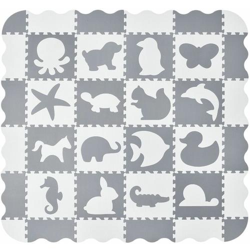 Kinder Puzzlematte Timon 36 Teile mit 16 Tieren in grau weiß - rutschfest & abwischbar - Puzzle
