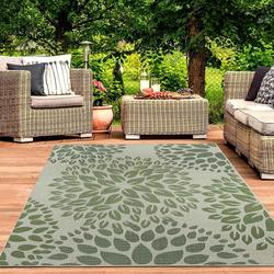 Vimoda - In- und Outdoor Flachgewebe Terrassen & Balkon Küche Teppich Blumen Design Grün,160x220 cm