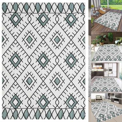In- und Outdoor Flachgewebe Terrassen & Balkon Küche Teppich Rauten Boho Design ,160x220 cm Image