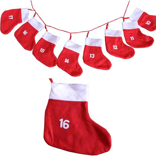 Adventskalender mit XXL Socken 18x20cm - Weihnachtskalender rot/ weiß zum selbst Befüllen &