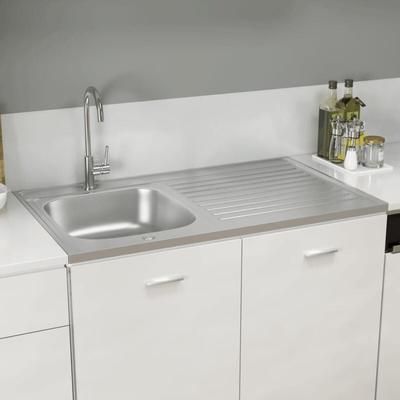 Spüle mit Abtropffläche Set Silbern 1000x600x155 mm Edelstahl - Vidaxl Image