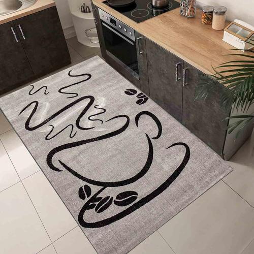 Küchenteppich Grau Trendiger Kaffee Teppich, Cappuccino Muster Tasse Kurzflor,200×280 cm