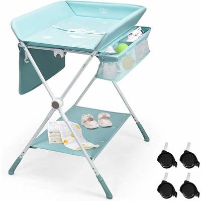 Costway - 4-in-1 Baby Changing Table Adjustable Infant Care Station with Wheels Storage