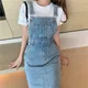 Robe en jean à bretelles spaghetti pour femmes streetwear coréen robes en jean à poches en fibre