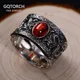 Guananteed-Bague vintage en argent regardé S925 grenat agate noire double dragon perle de jeu